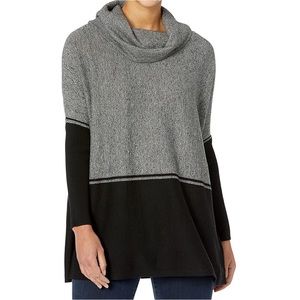 Smartwool Edgewood Poncho Sweater Cowl Neck Wool Blend Pullover Black Gray Small